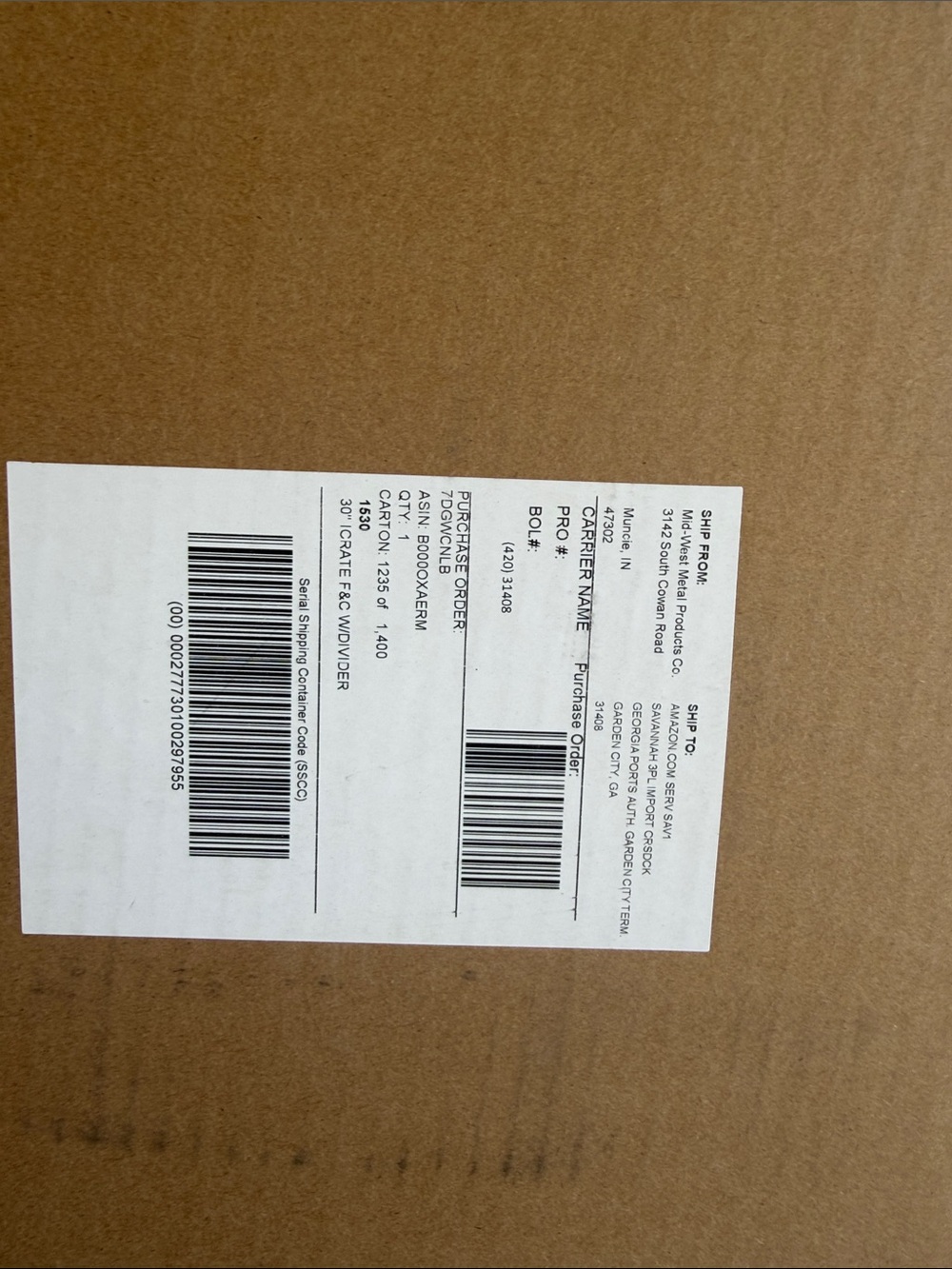 Cardboard Shipping Box with White Label